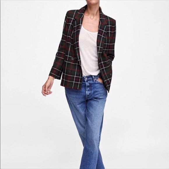 Zara Plaid Double-Breasted Blazer - Picture 3 of 8